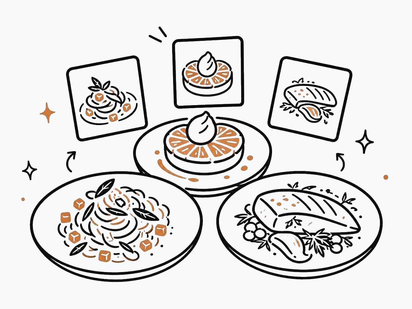 Illustration of generated dish photos for a digital menu
