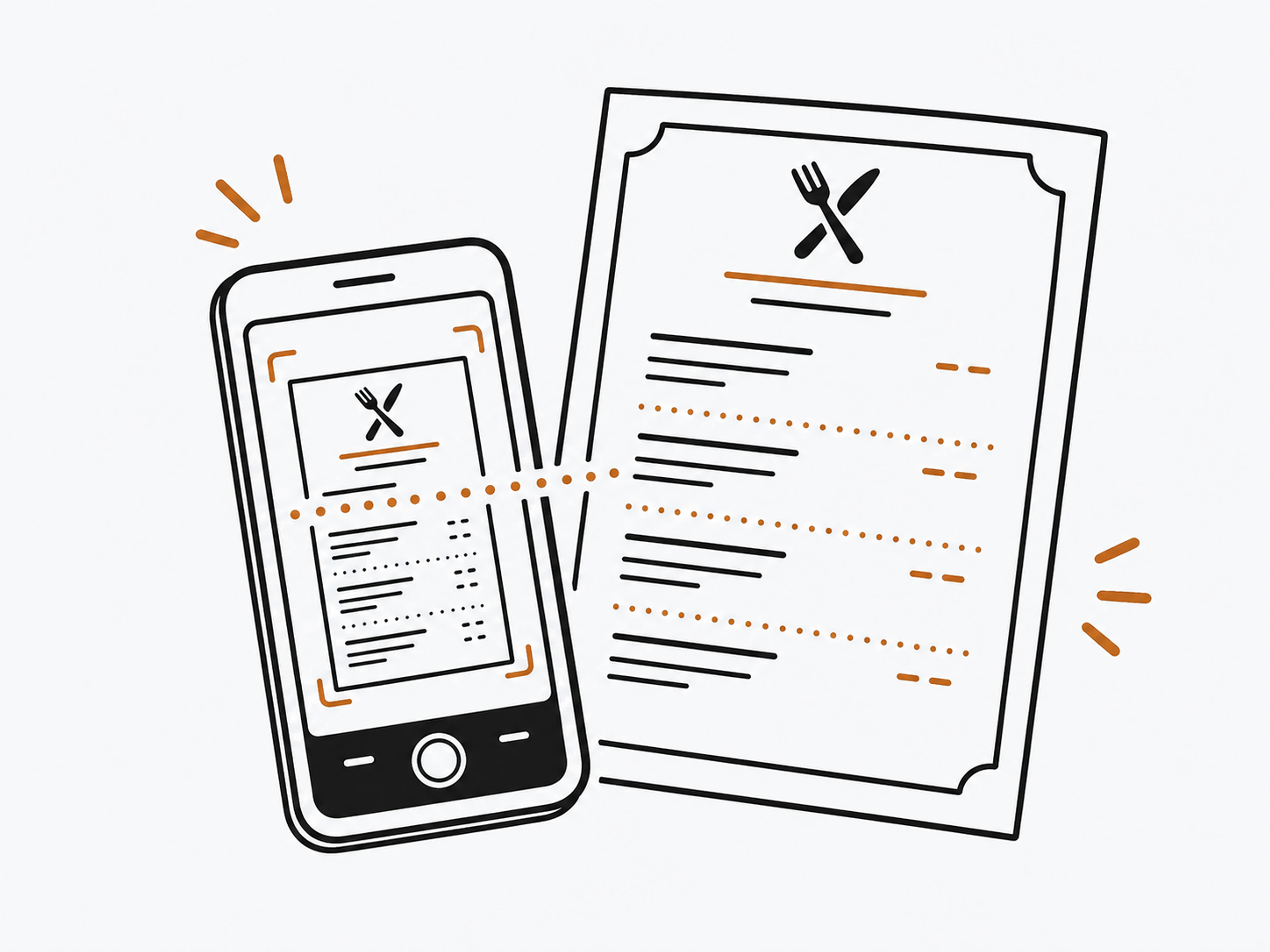 Illustration of a phone scanning a printed restaurant menu